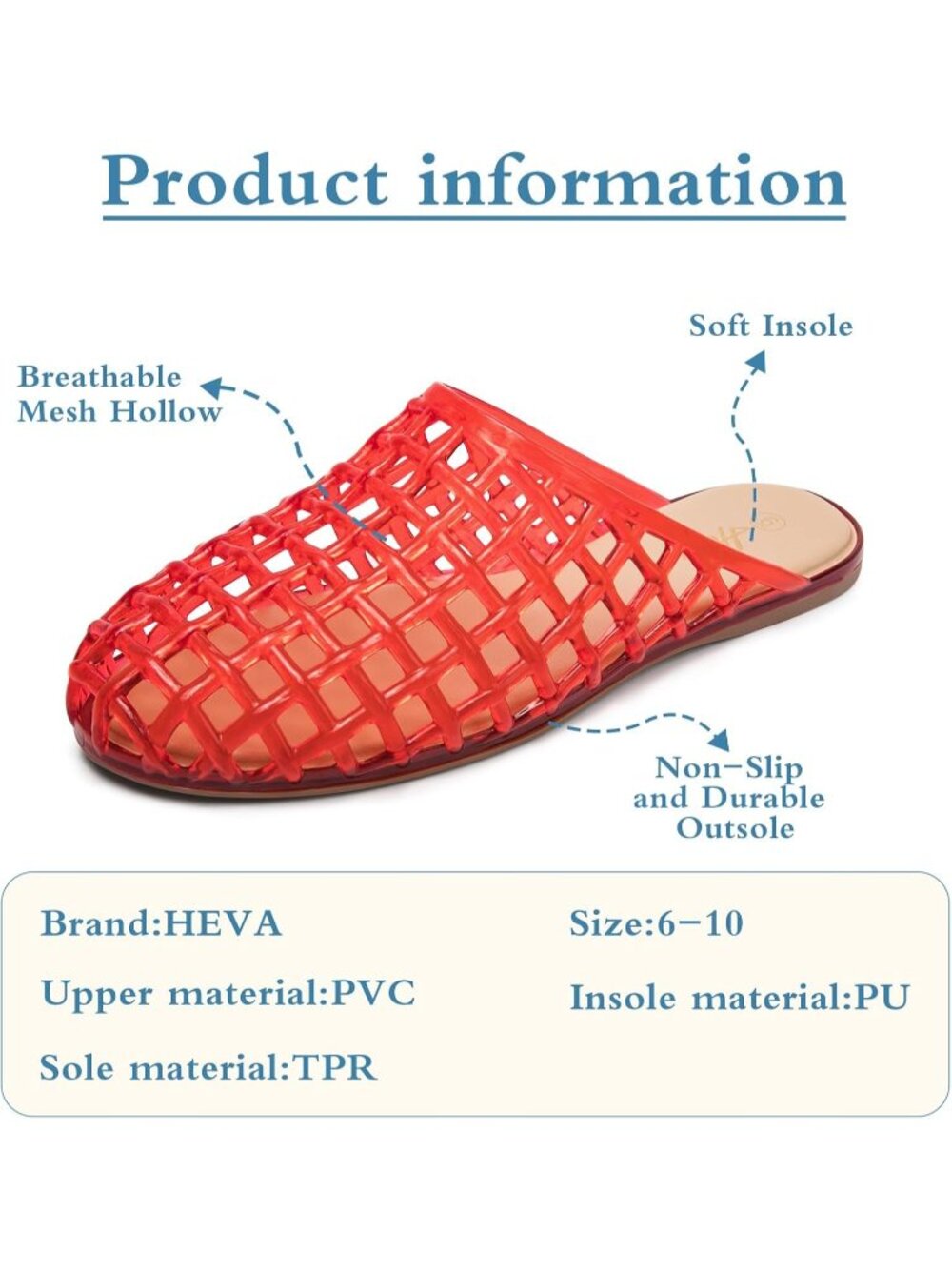 Women's Red Clear Mesh Hollow Slip On Closed Toe Jelly Casual Flat Sandals - Picture 6 of 6
